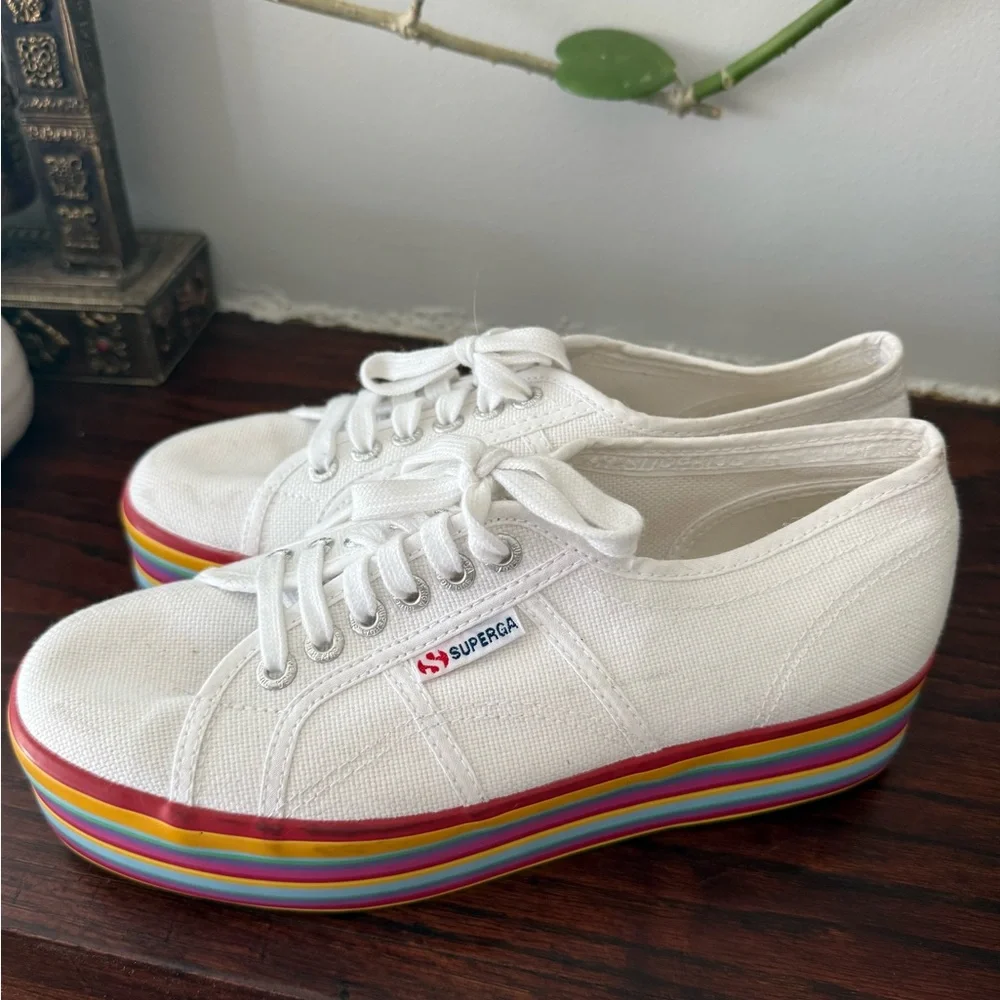 Superga White Sneakers with Vibrant Multicolor Platform - Picture 2 of 4